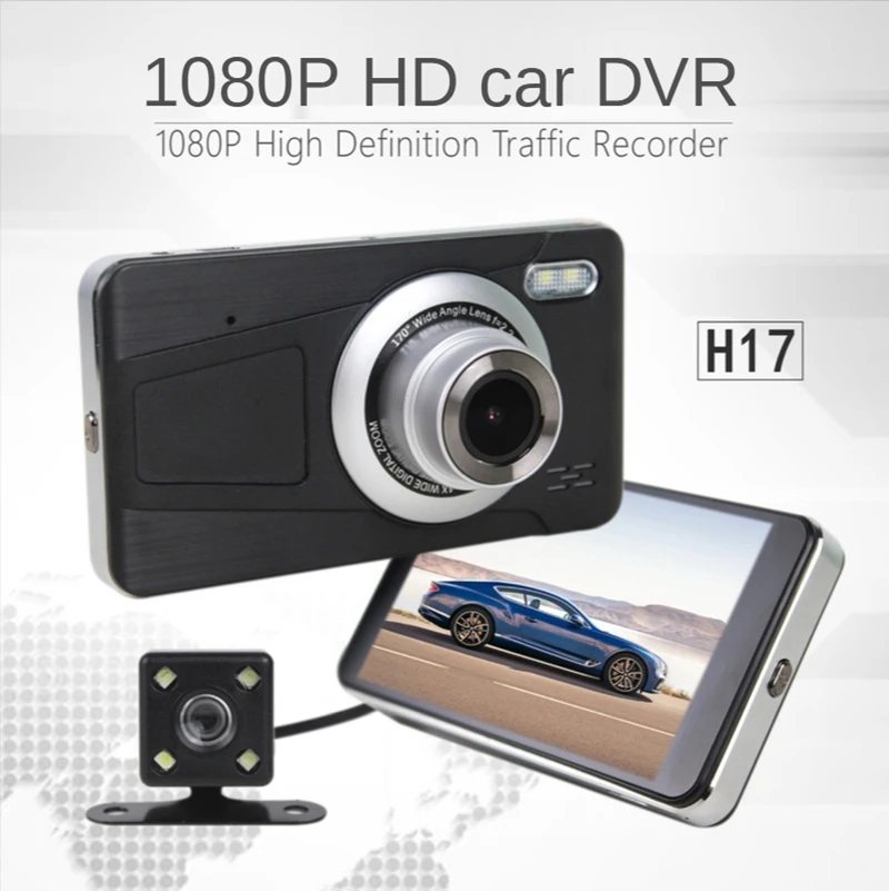

Car DVR Driving Recorder HD 4 Inch Dual Lens Image 1080P Hidden Wide Angle Dash Cam IPS Dual Lens Support Reversing Dual Cameras