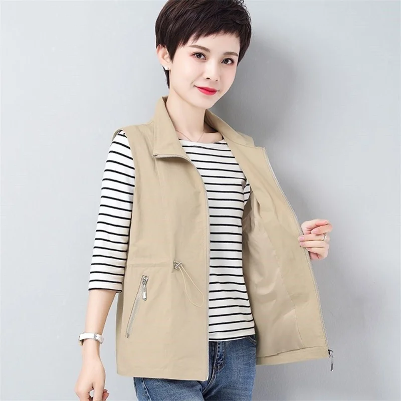 

2022 Spring Autumn New Women Vest Jacket Female Coat middle-aged motherExternal Wear Lined Loose Casual Sleeveless Waistcoat Ves