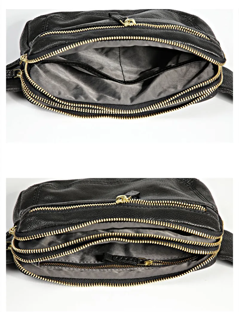 Simple casual top layer cowhide men's black small chest bag handmade luxury real leather multi-functional shoulder crossbody bag