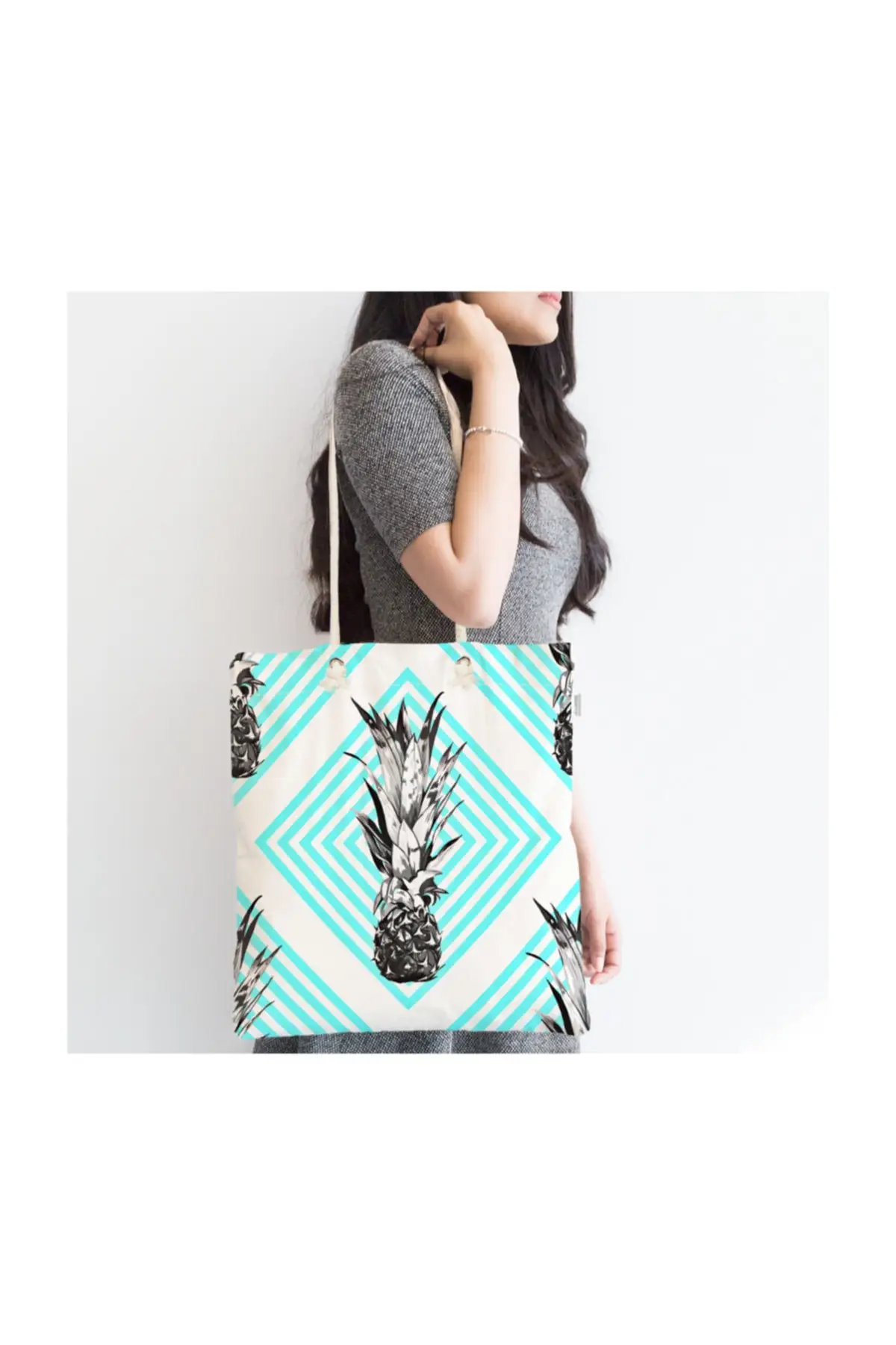 

Женская пляжная сумка с геометрическим рисунком ананаса, декоративная тканевая сумка-тоут на молнии, модные летние большие сумки через пле...