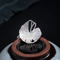 real 925 sterling silver creative jade lotus leaf dewdrop rings for women chinese style ethnic adjustable open ring jewelry jz45