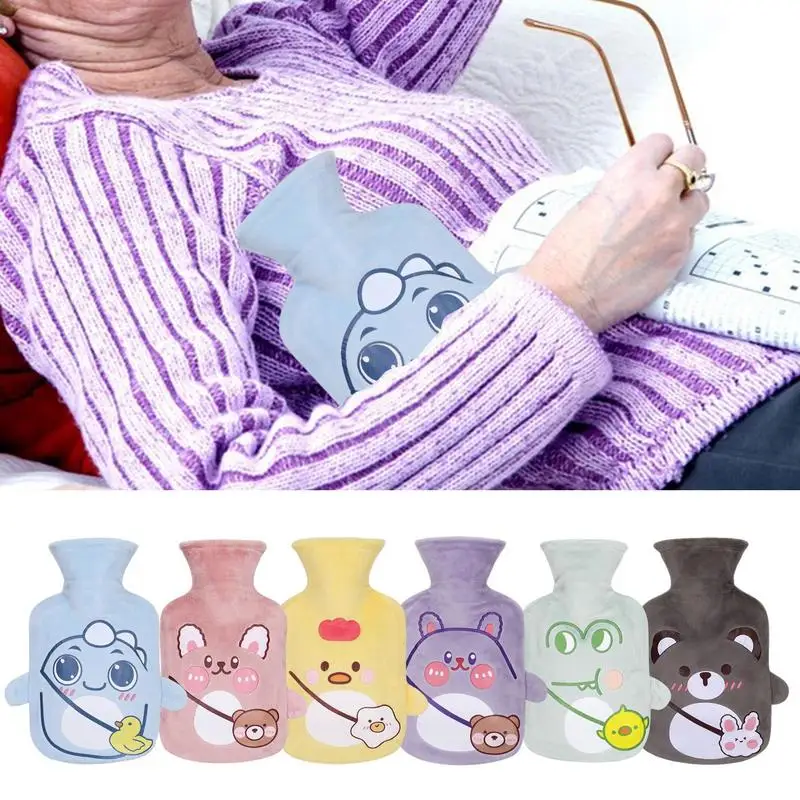 

1000ml Hot Water Bag Water Injection Hand Warmer Thickened Plush Cartoon Large Size Warm Water Bag Warm Belly Hands