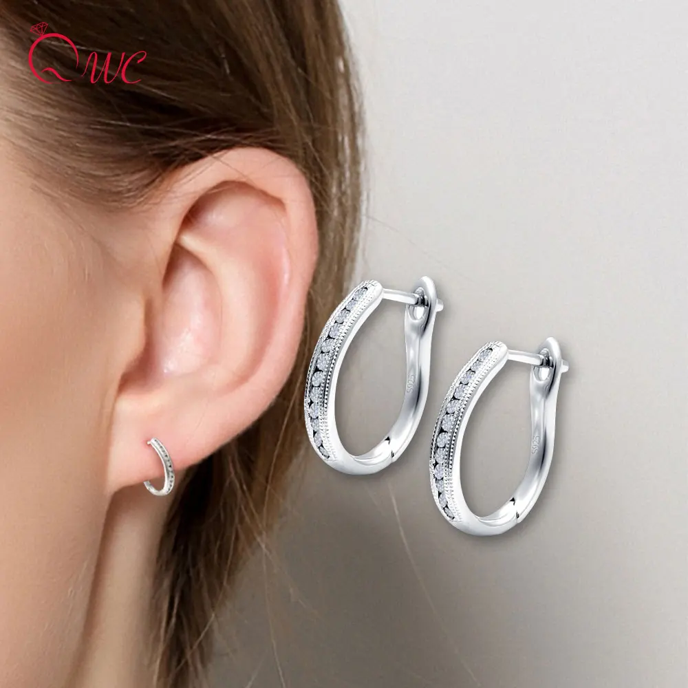 

925 Silver Huggie Hoops Earrings for Women Small Ear Studs Original Round Luxury Jewelry Trendy Zircon Elegant With Gift Box