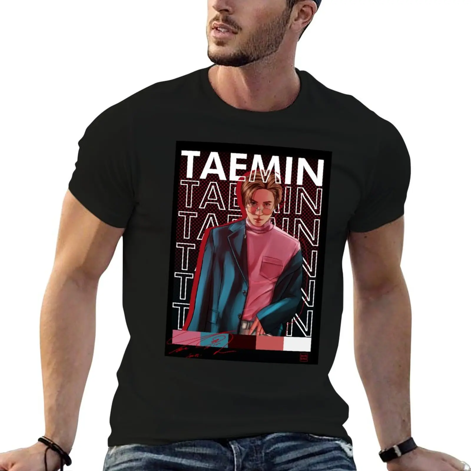 Фото Футболка с принтом LEE TAEMIN POSTER, забавные футболки, хлопковая футболка с индивидуальным принтом, футболки с принтом для мужчин, футболка №1