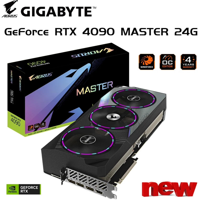 

Видеокарта Gigabyte AORUS GeForce RTX 4090 MASTER 24G, 21 Гбит/с, GDDR6X, 384 бит, PCI-E 4,0, графическая плата для настольного графического процессора, графические карты