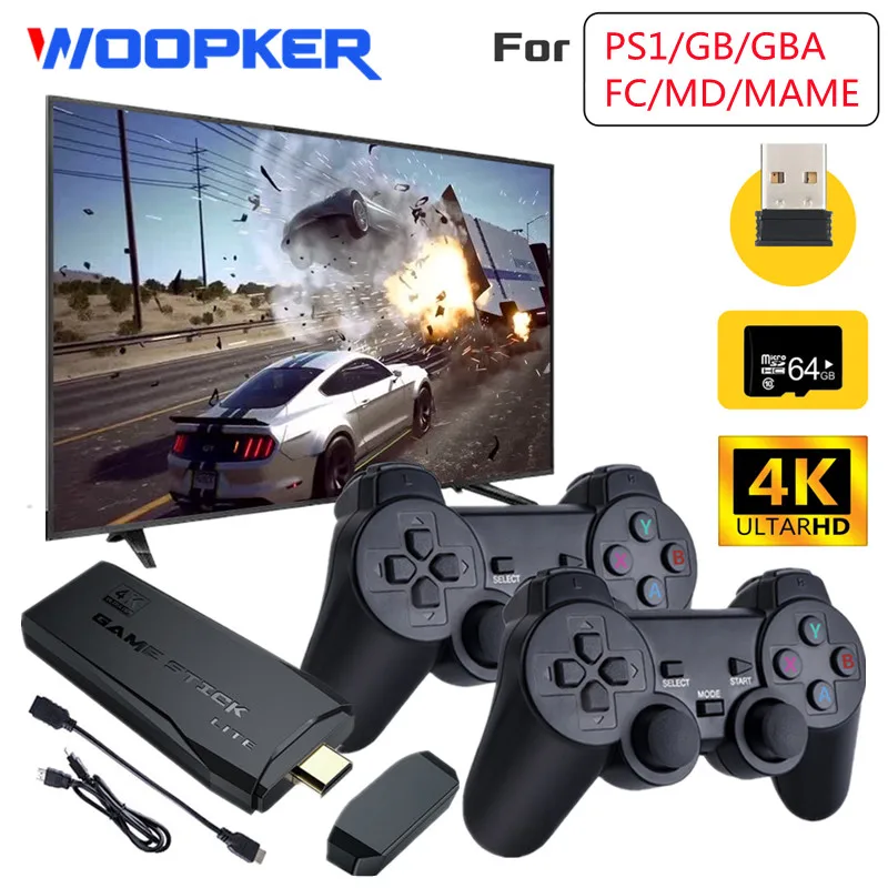 

Woopker Ретро видео игровая консоль M8 с беспроводным контроллером, игровой джойстик 4K 64G 10000 игр HDMI-Совместимость с GBA/PS1/FC