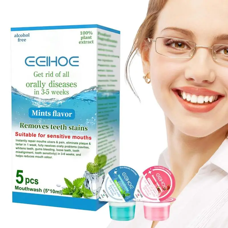 

Oral Heal Mouthwash 5Pcs Mint Flavor Jelly Cup Mouthwash Bad Breath Improvement Plaques & Gingivitis Protection Anticavity