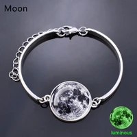 glowing in the dark galaxy planet bracelet solar system earth moon jupiter mercury saturn glass bracelet bangle space jewelry
