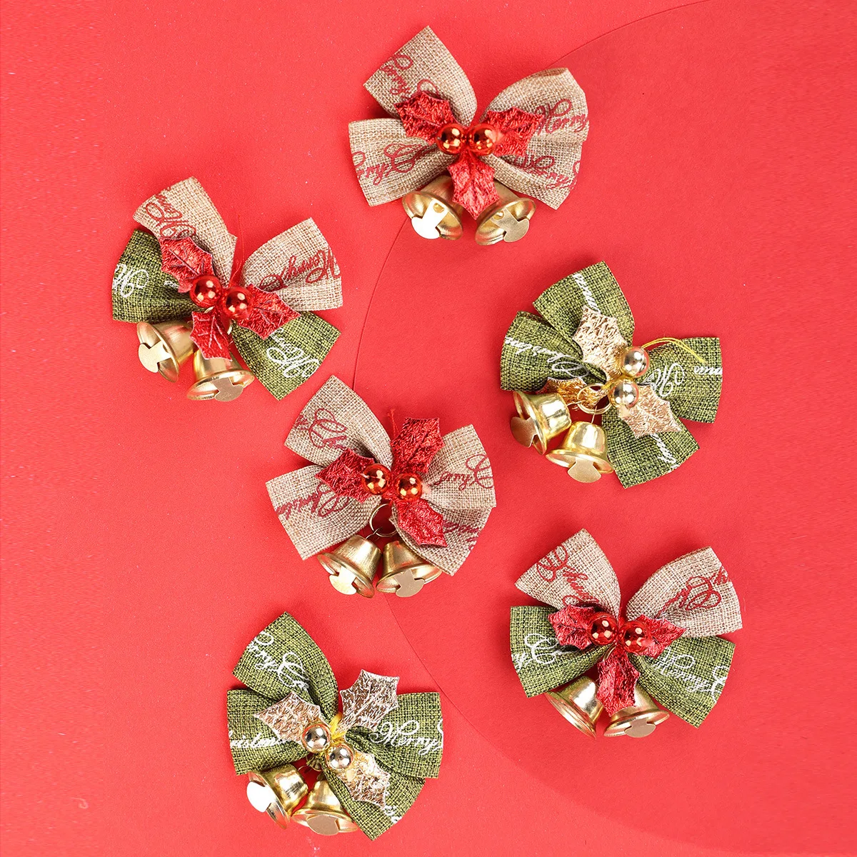

5pcs 5x6cm Christmas Bow Ornaments Christmas Tree Linen Bell Bow Hangings Pendants Decorations DIY Wedding Party Home Decor 2024
