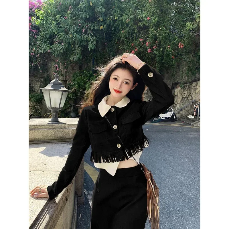 Винтажная Вельветовая юбка с бахромой женское осенне-зимнее облегающее платье