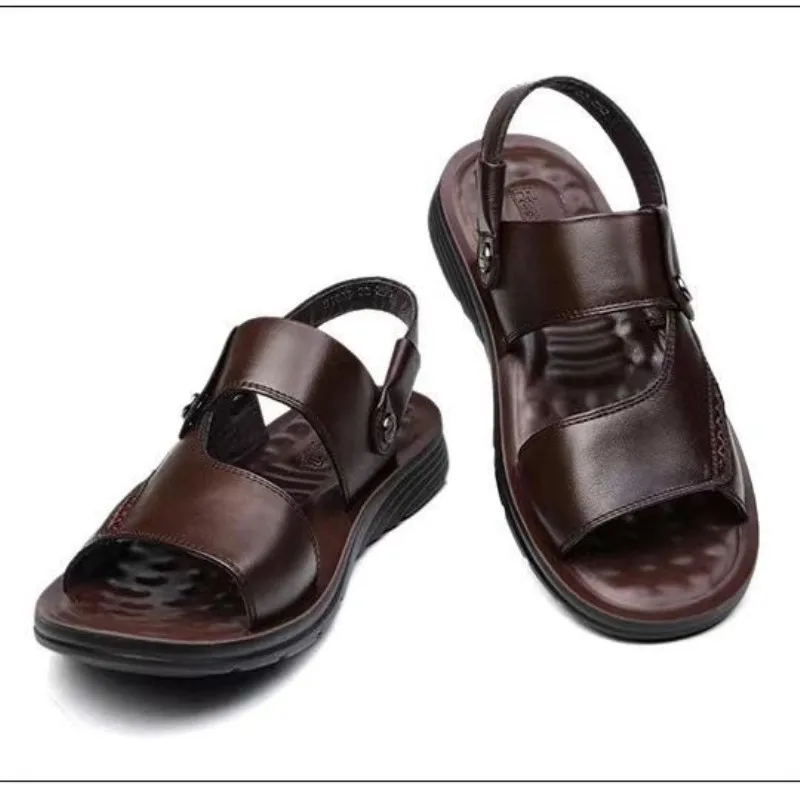 

2022 Men'S Leather Sandals and Slippers Adult Sandals with Thick Non-Slip Soles Open Toe Leather for Summer Casual Shoes