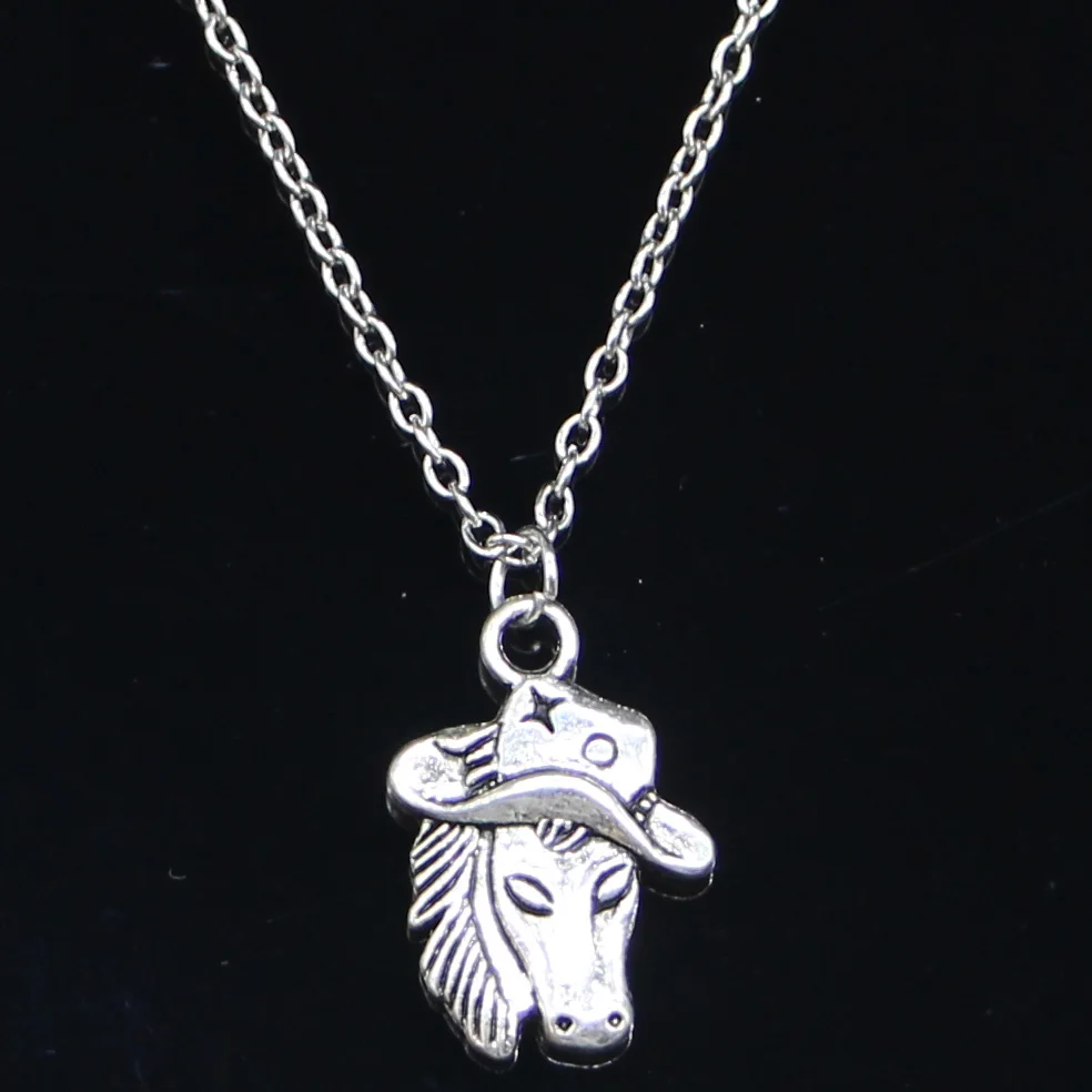 

20pcs New Fashion Necklace 23x16mm Horse In Cowboy Hat Pendants Short Long Women Men Colar Gift Jewelry Choker