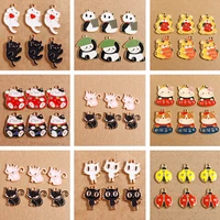 10pcslot cartoon enamel animal charms for jewelry making bear cat panda fox charms pendants for diy necklaces earrings gifts