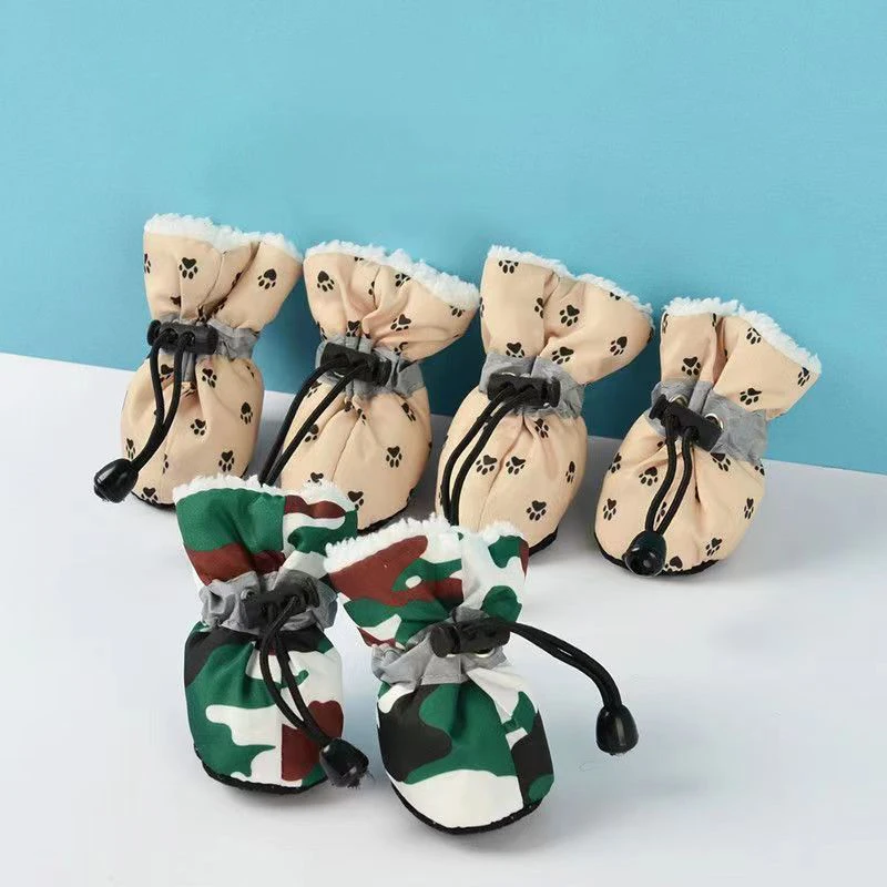 

4pcs Antiskid Puppy Shoes Waterproof Winter Pet Dog Anti-slip Rain Snow Boots Footwear Thick Warm for Prewalkers Socks Booties