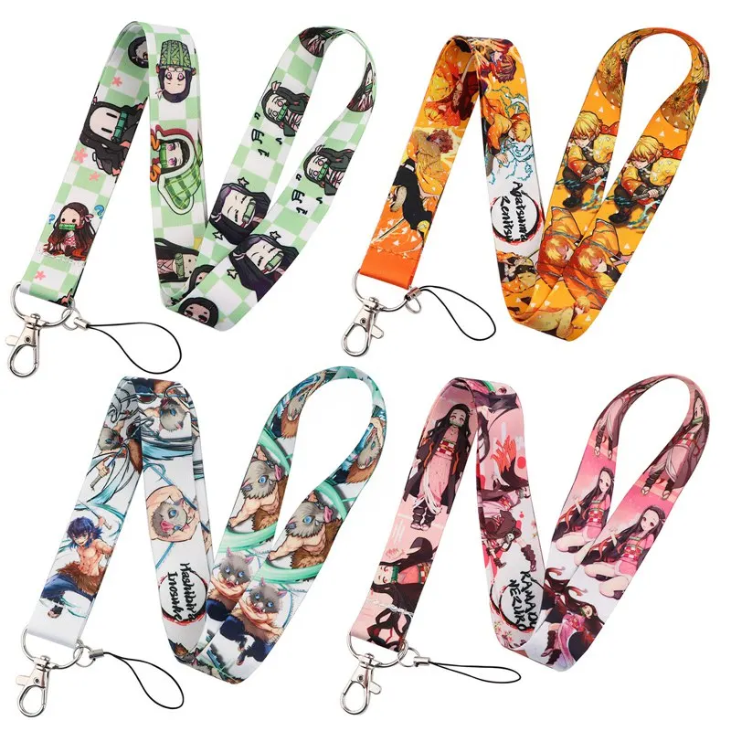 

Anime Demon Slayer Print Keychain Ribbon Lanyards for Keys Phone Straps Hanging Rope Lariat Students Badge Pass Holder