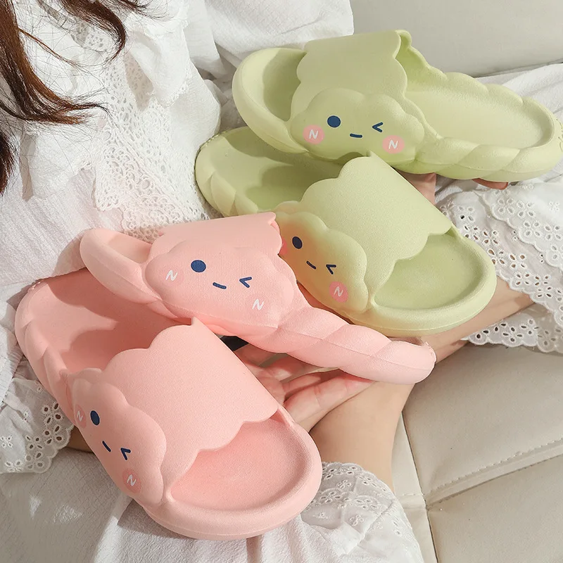 

Women Thick Platform Cloud Design Slippers Summer Outdoor EVA Soft Platform Rebound Sole Beach Home Shoes Indoor Anti-slip Shoes