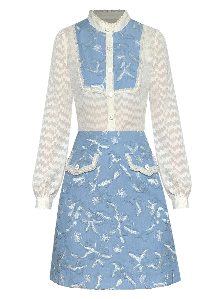 

Designer Runway Spring New Fashion Party Casual Embroidery Tops Denim Half Skirt Elegant Vintage High Quality Women's Sets