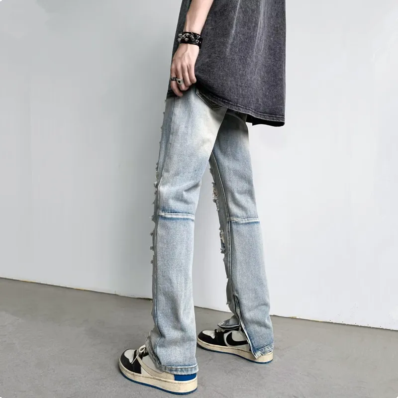 Брюки мужские рваные из денима с молнией на щиколотке