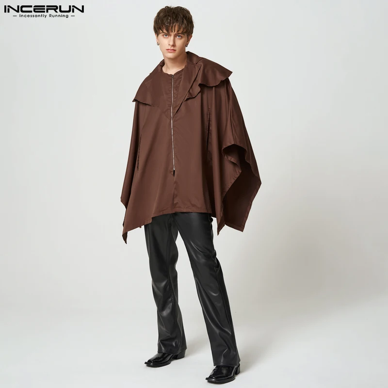 

INCERUN Men's Leisure Windbreaker Bat Cloak Stylish Streetwear Trench Loose Comeforable Solid Color Zipper Cape Coat S-5XL 2023