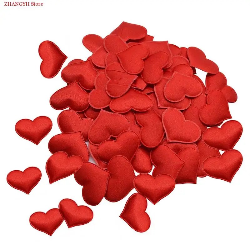 

100Pcs 3cm Romantic Heart Sponge Satin Fabric Heart Petals Wedding Confetti Arts Craft Petals Wedding Valentine's Day Decoration