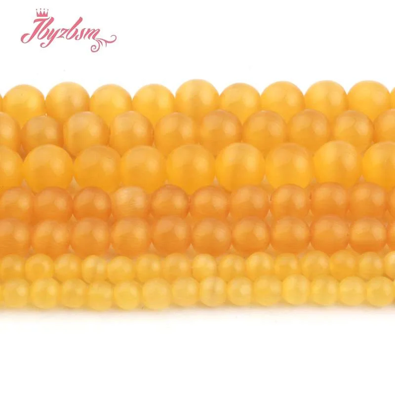 

6,8,10,12,14mm Smooth Yellow Round Cat Eye Loose Beads Ball Natural Stone Beads For DIY Necklace Bracelat Jewelry Making 15"