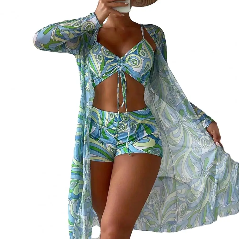 

3 шт./комплект, женская накидка на бикини с высокой талией и эластичным поясом