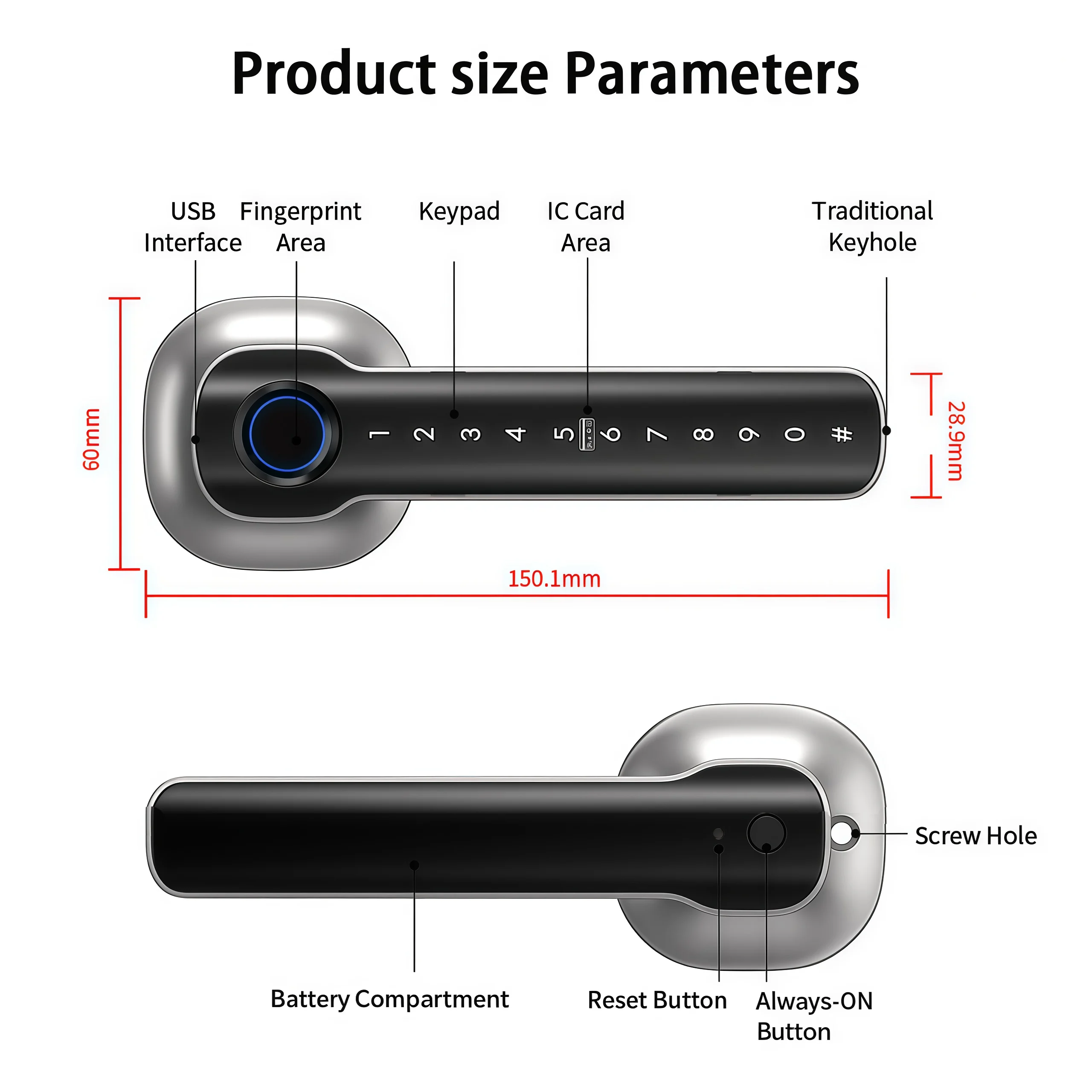 Фото Умная дверная ручка-замок RAYKUBE HL50 Tuya Bluetooth с 5 способами разблокировки: отпечаток пальца, пароль, IC-карта, ключ, управление через приложение, электронный №5
