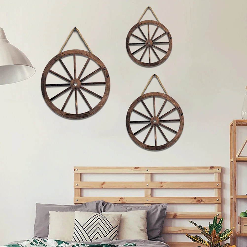 

3 Pcs Outdoor Decoration Home Wall Wagon Wheel Decorate Wheels Vintage Wood Cart