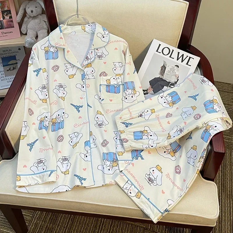 Sanrio Cinnamoroll Babycinnamoroll осенняя хлопковая длинная женская одежда пижамы домашняя