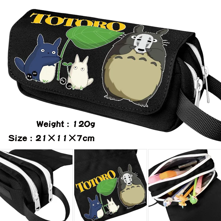New Children Cute Totoro Portable Canvas Waterproof Student Double-layer Large Pen Bags Girl Boy Cartoon Anime Stationery Box