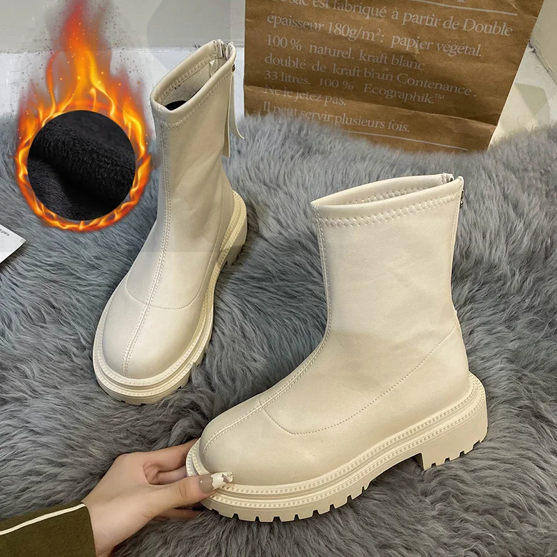 Simple Autumn Winter Women Ankle Boots Fashion Square Toe Back Zipper Ladies Keep Warm Short Boots Casual Square Low Heel Shoes