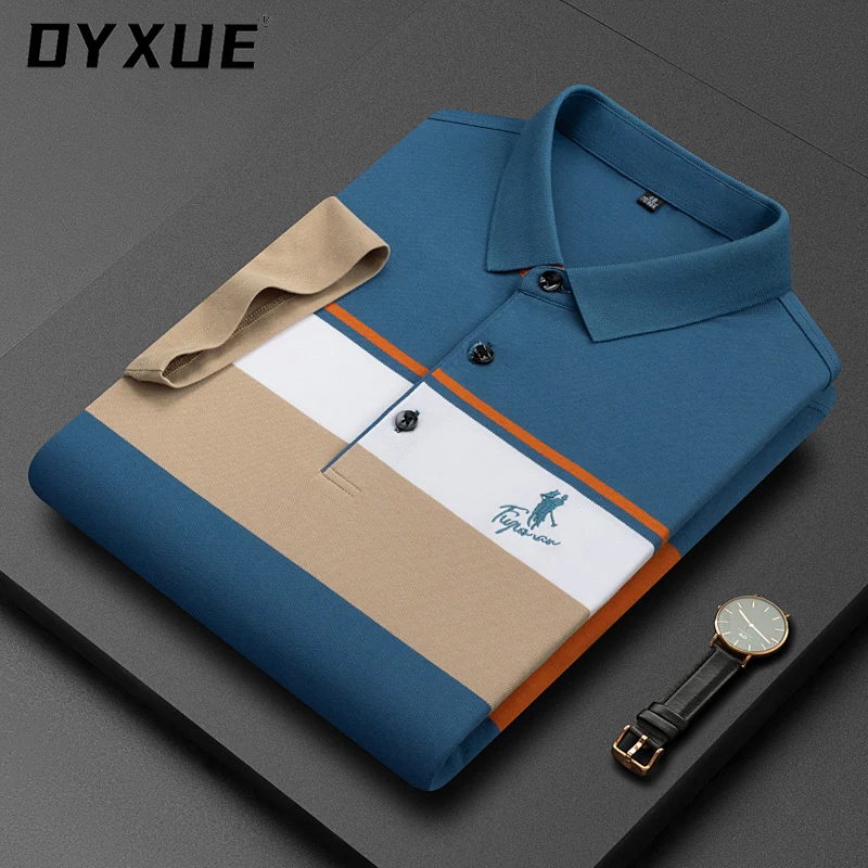 

DYXUE брендовые полосатые мужские футболки-поло с вышивкой, топы для мужчин, крутой деловой топ с отворотом и коротким рукавом, лето, высокое к...