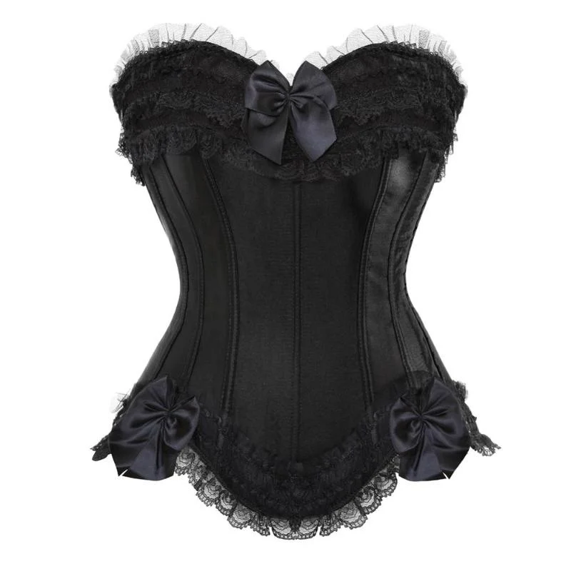 

Bustiers & Corsets Women Sexy Satin Overbust Corset Top Lace Bowknot Decorated Clubwear Showgirl Body Shaper Plus Size S-6XL