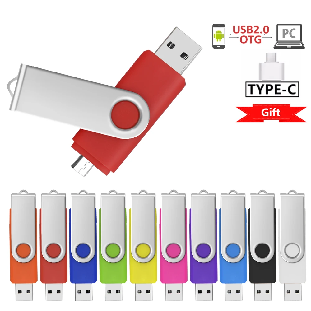 

3 IN 1 Metal OTG 64GB Flash Drive USB 2.0 32GB Mini Pen Drives Custom Logo 16GB Memory Stick Gifts Type C adapter 8GB U Disk 4GB