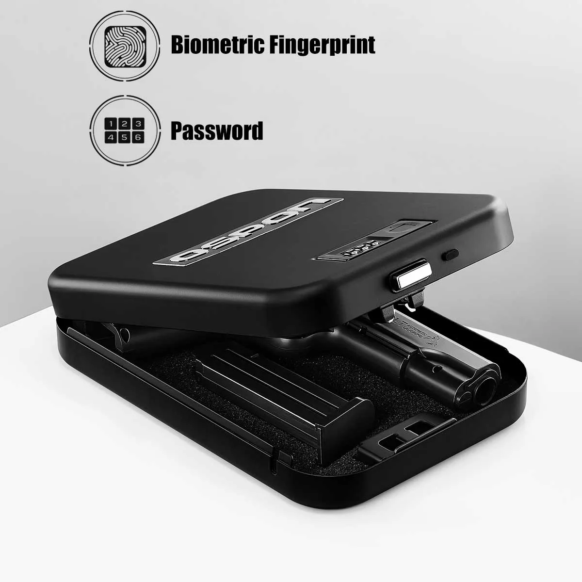 Biometric Fingerprint Mechanical Password Smart Mini safety Gun Firearm Vault pistol Safe box case For car cash money ospon