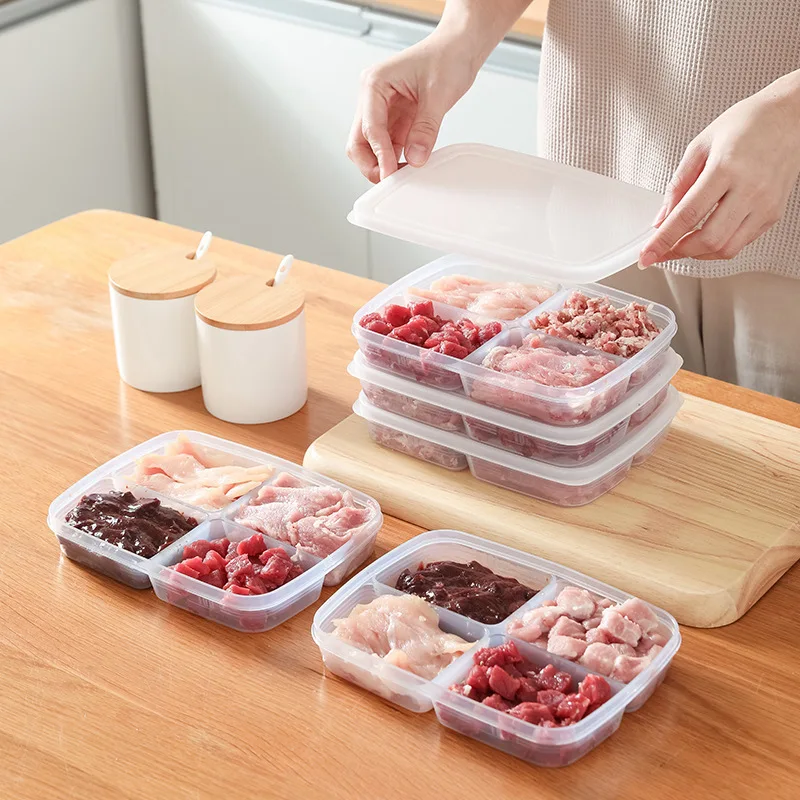 4 Grids Food Fruit Storage Box Portable Compartment Refriger