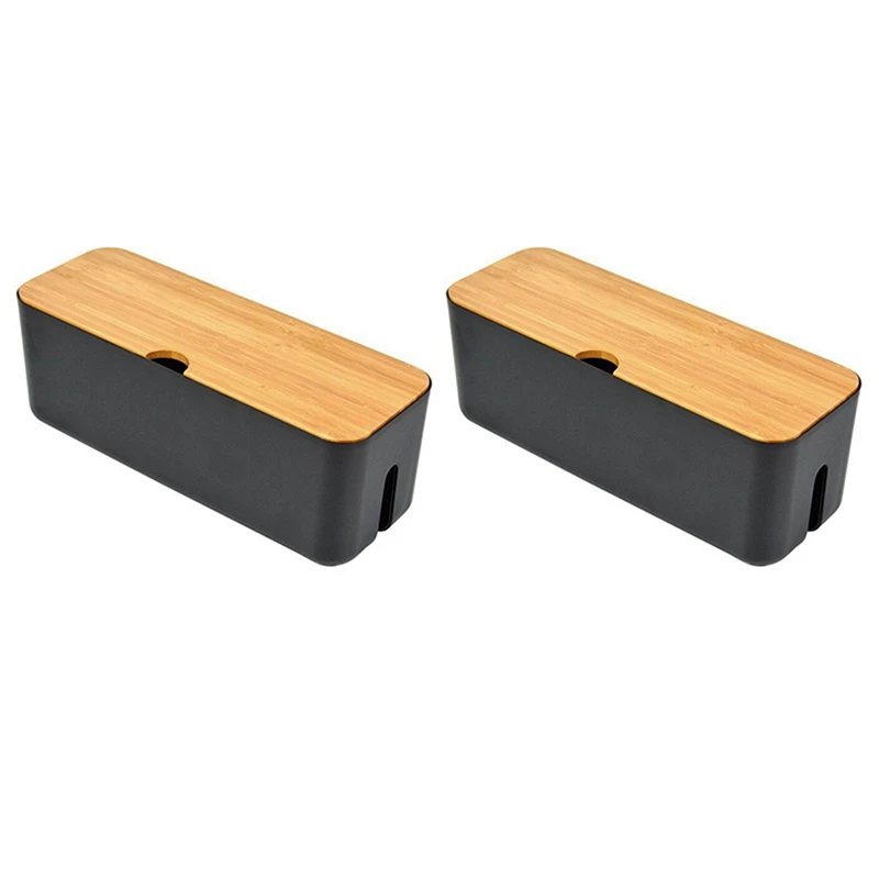 

2X Cable Storage Box Power Strip Wire Case Anti Dust Charger Socket Organizer Desktop Network Line Storage Bin Black