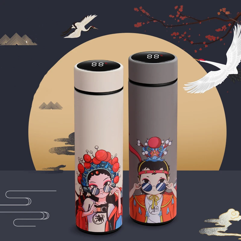 Bottle Chinese Classical Style Led Touch Display Stainless Steel Thermal Cup Tea Mug Water Bottles Thermos