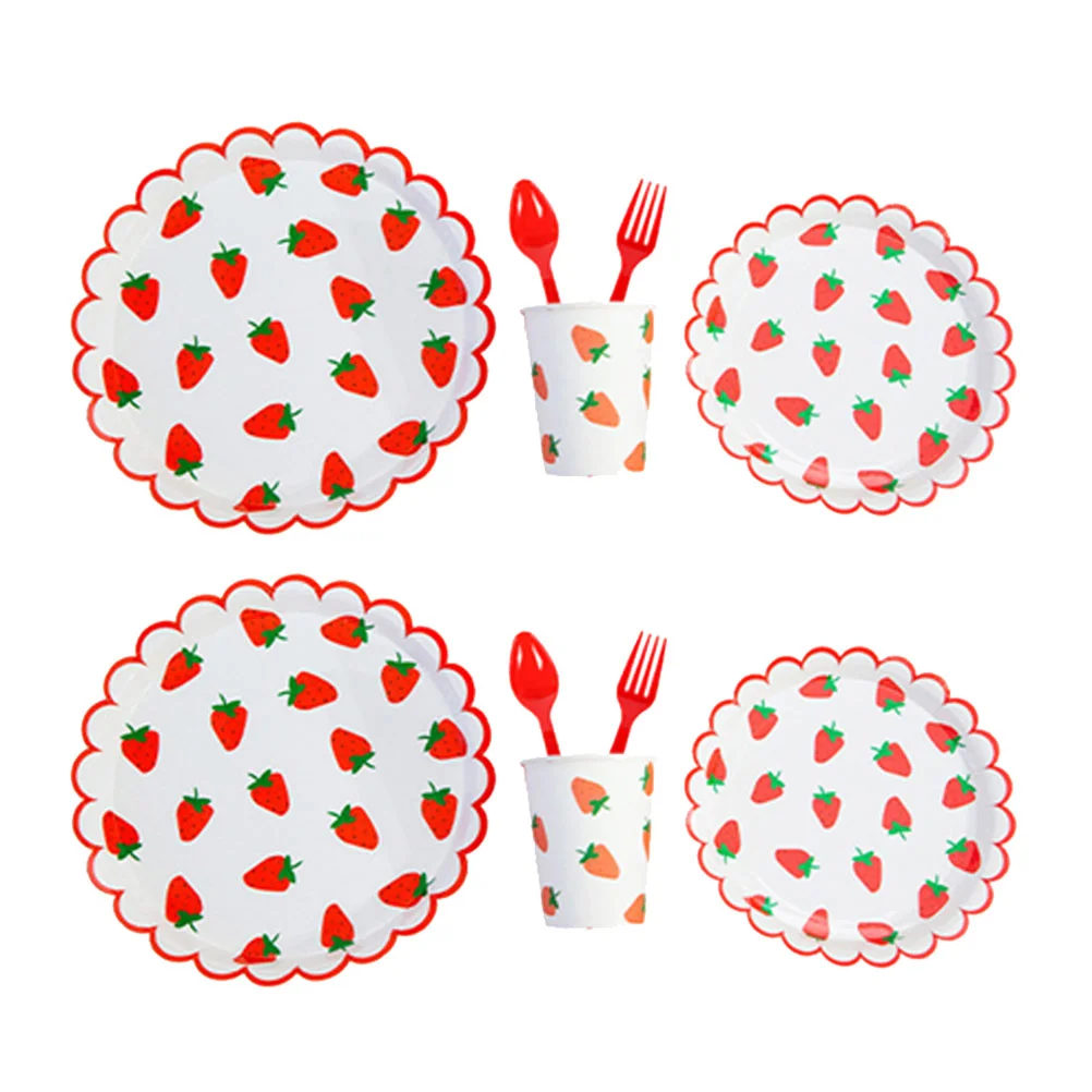 

80pcs Tableware Strawberry Printing Fashion Creative Fork Storage Cups Party Supplies Spoon