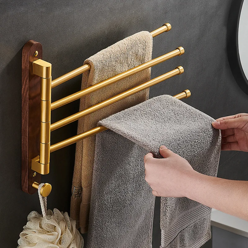 

Towel Rack in the Bathroom Walnut Hole Free Rotary Multi Pole Storage Organizer Accessories Shelf Home Organization Garden