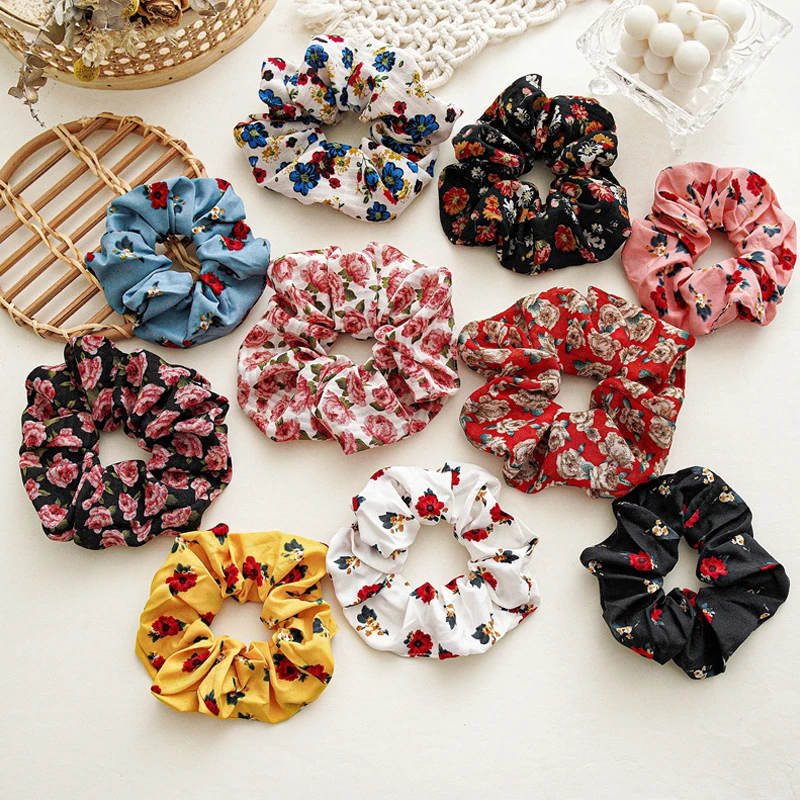 

Chiffon Floral Scrunchies Elastic Handmade Hair Ties Women girls Hair Bands Ponytail Holder Hair Rubber Bands Hair accessories