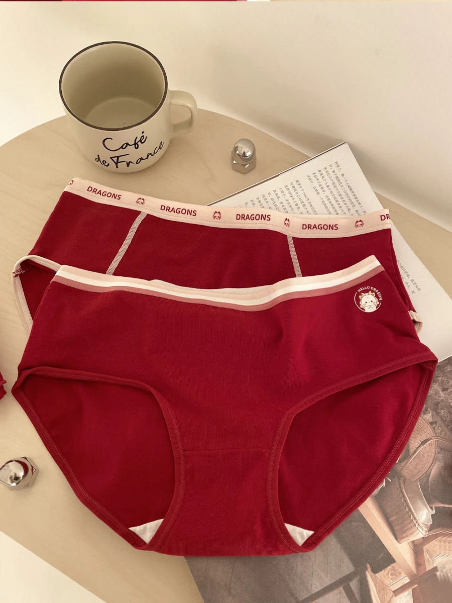&quotGood Luck&quot Red Underwear 7A Antibacterial 2024 New Dragon Year Wedding of Fate Girl Triangle Shorts