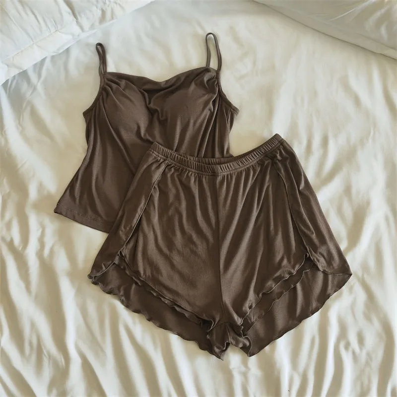 Пижама из модала женские летние шорты на бретелях бюстгальтер двух частей
