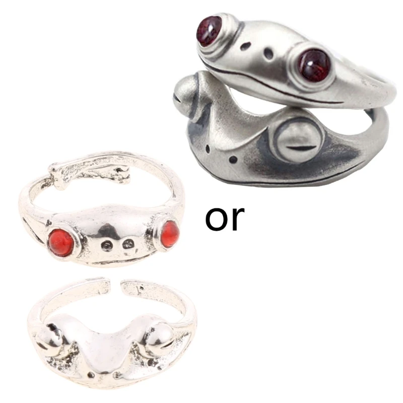 

2Pcs Tongue Twisting for FROG Ring Simple Design Big Eyes for FROG Rings Men Women Silver Color Engagement Wedding Rings 264E