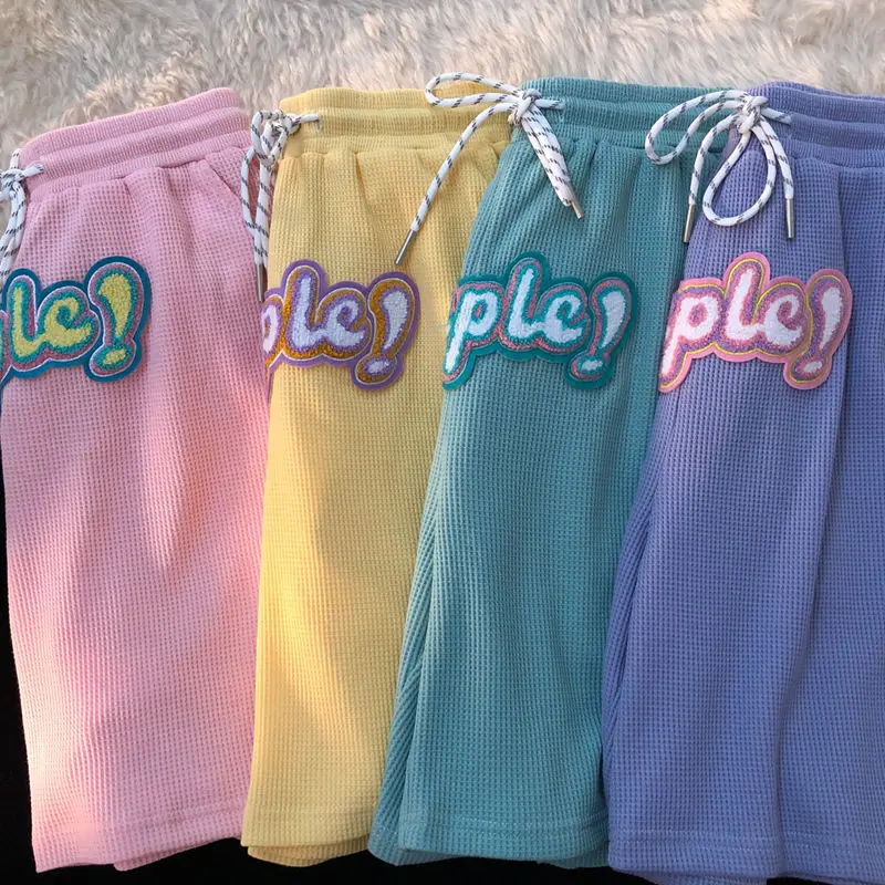 

Fashion trend English alphabet embroidery color shorts women loose and comfortable casual wild couple sports pants women