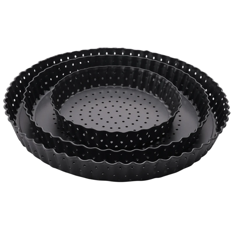 

Perforated Quiche Tin Nonstick Pie Tin With Holes,3-Pack Removable Round Pizza Tray (14/20/24Cm)