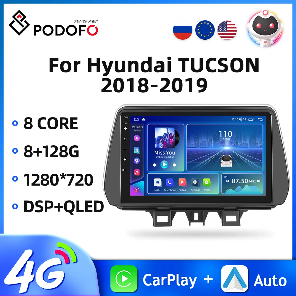 

Автомагнитола Podofo 2Din для Hyundai TUCSON 2018-2019, Android, мультимедийный видеоплеер, GPS-навигация, Авторадио, стерео