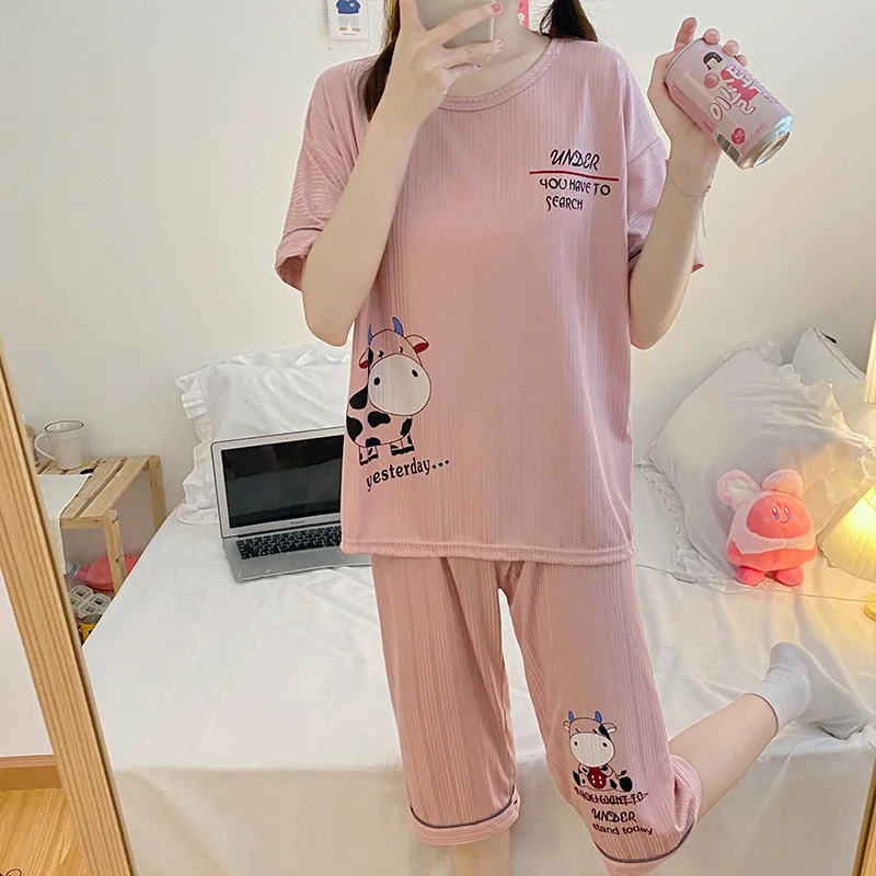 Women Sleepwear Lovely Home Suits Pyjama Short Sleeve Pajamas Set 2022 Women Pajamas Comfortable Girl Spring And Summer Pijamas