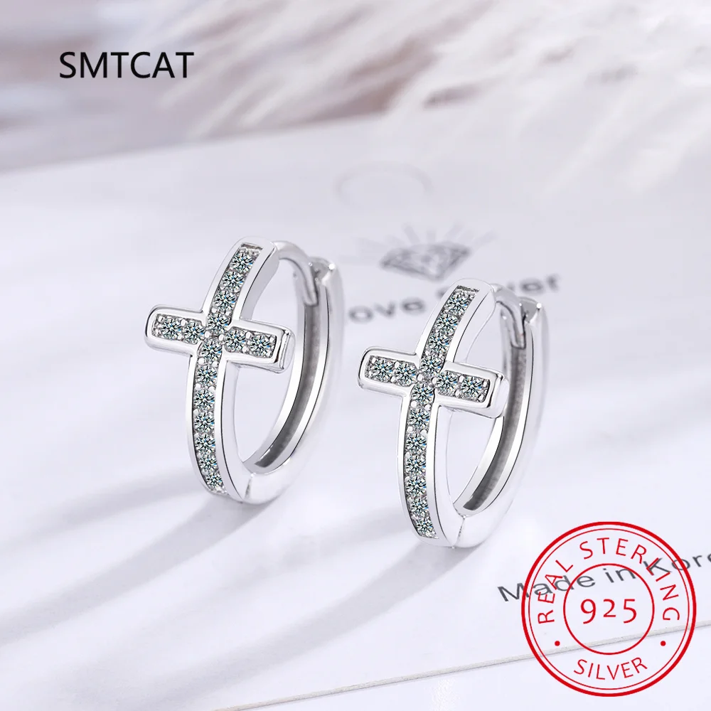 

Серьги-кольца женские из серебра 925 пробы с муассанитом