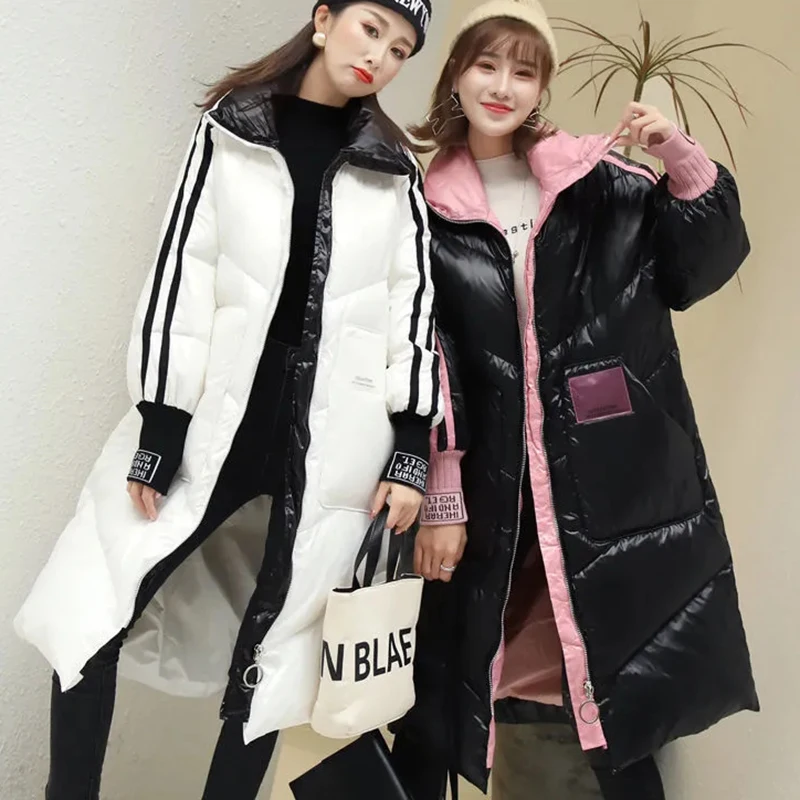 

Женский пуховик с подкладкой, зимняя теплая длинная свободная парка средней длины в стиле Харадзюку, утепленное пальто, 2022